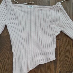 Garage Light Pink Off-Shoulder Ribbed Sweater